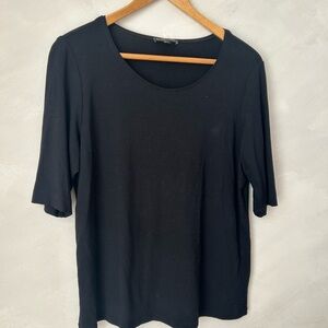 Eileen Fisher Womens petite large Scoop Neck  Rayon short Sleeve Top black